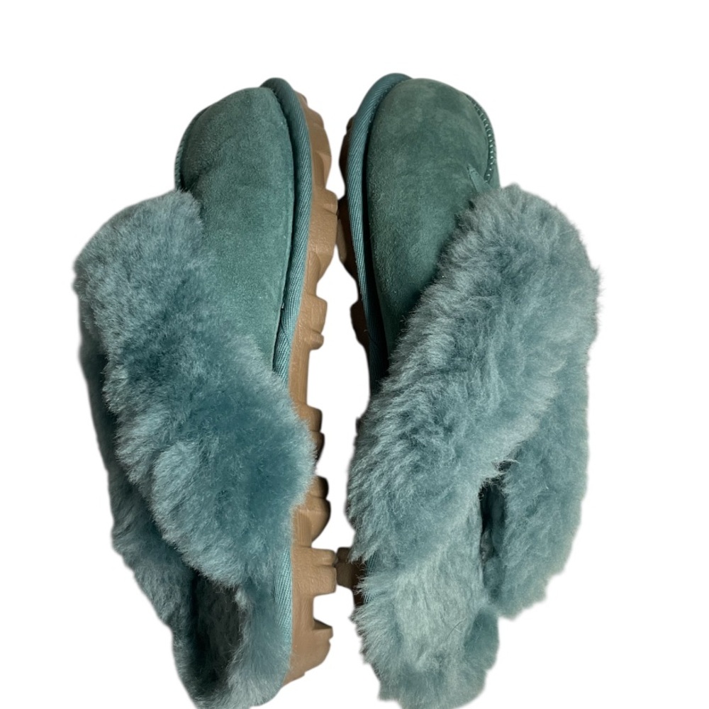 UGG Coquette Atlantic Slippers Shoes Sheepskin Fur Women’s 7 Teal Green Suede - Picture 5 of 8